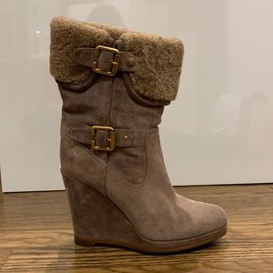 CHRISTIAN DIOR SHEARLING WEDGE BOOTS